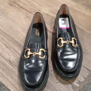 G.H. Bass & Co. Black Leather Loafers with Gold Accent
